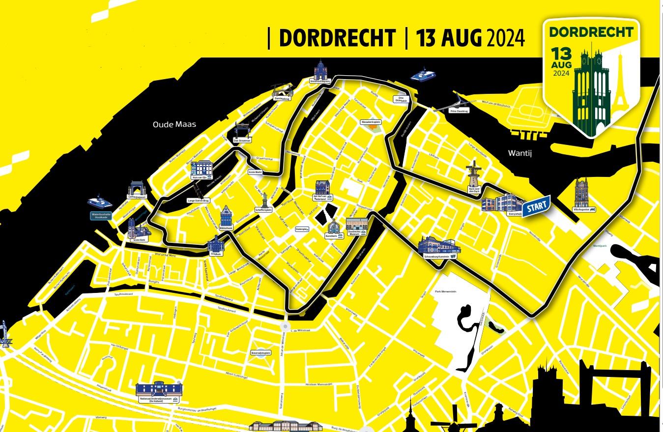 Route Tour de France Femmes Dordrecht 13 augustus etappe 2